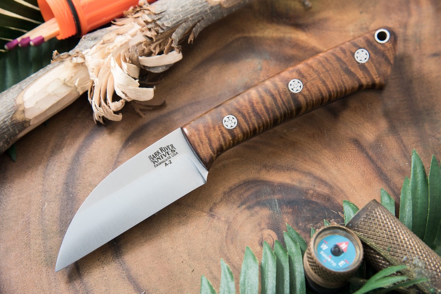 Barkriver Knives A2 TUSK Curly koa with Mosaic pins photo