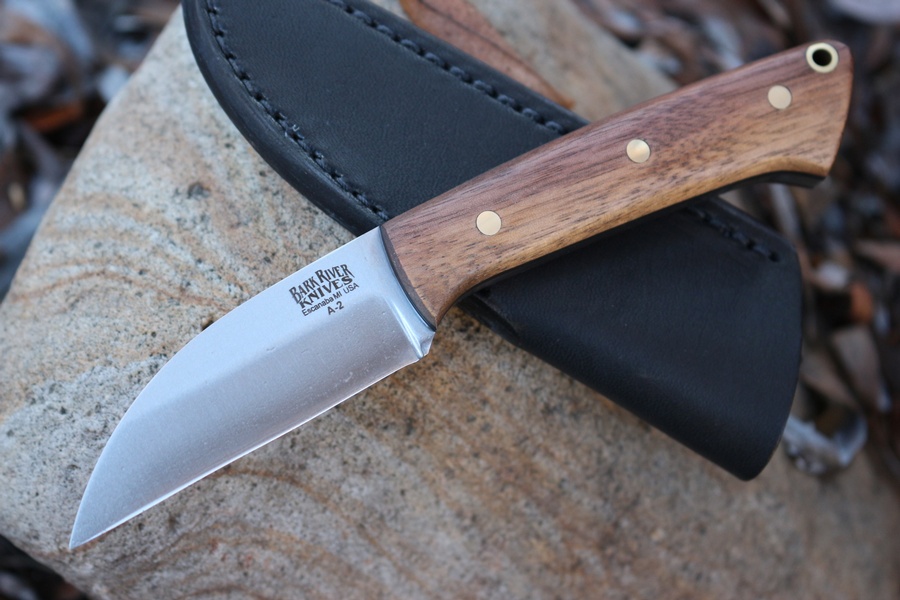 Barkriver Knives A2 TUSK Walnut with Black liners Brass Pins photo
