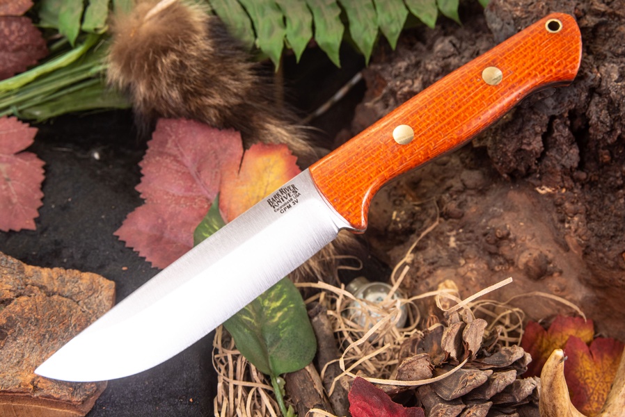 Barkriver knives Bravo 1.25 LT 3V Orange Fire Burlap Brass Pins Rampless photo